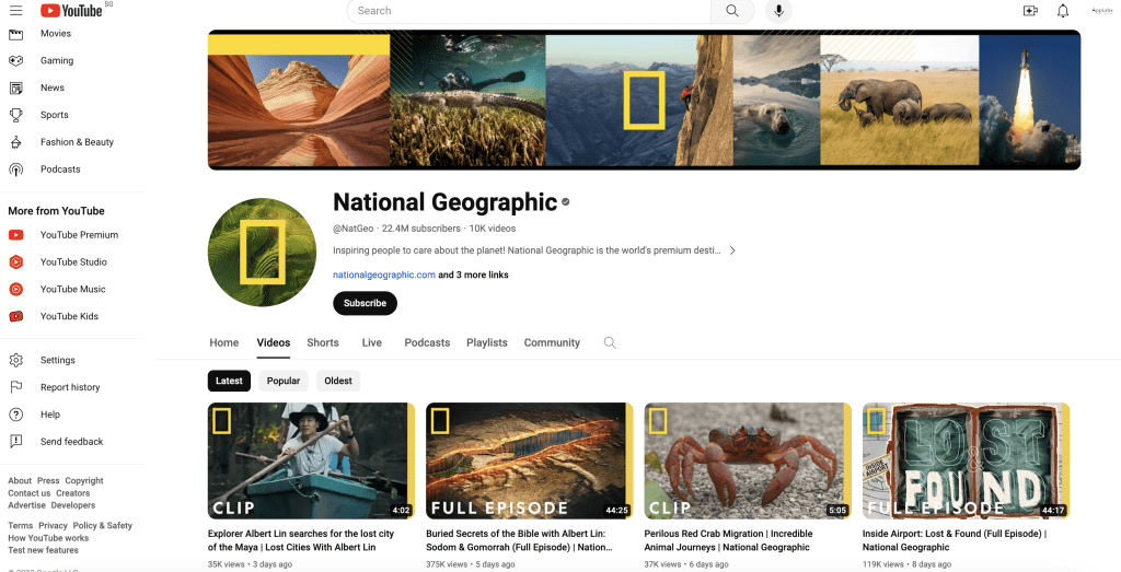 National Geographic's YouTube channel
